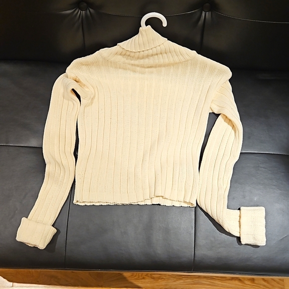 Beige Turtleneck Semi-Cropped Length Sweater - Picture 9 of 10